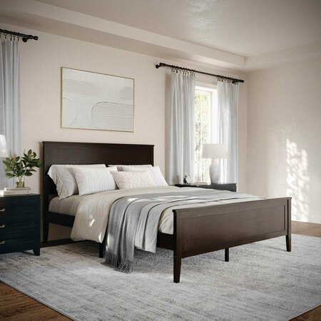 MARTHA STEWART Corbin Queen Size Solid Wood Platform Bed w/Wooden Headboard and Footboard, Dark Brown MG-090026-Q-DKBRN-MS